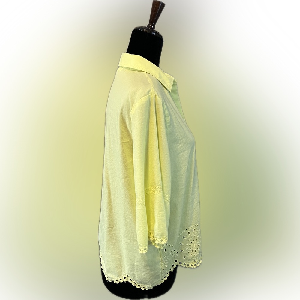 Beachlunchlounge Eyelet Border Acid Yellow Button-up Shirt size S - Picture 3 of 13